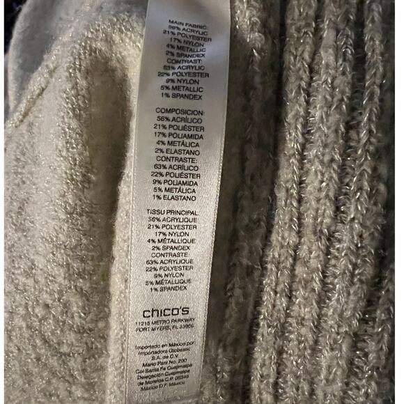 CHICOS Metallic Ribbed Shawl Collar Open Front Cardigan Sweater Size 3 US 14/16 - Picture 10 of 11